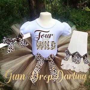 Birthday tutu outfit, 4th Birthday, Fourth birthday, Girls 4th Birthday, Four ever Wild, Birthday tutu, Leopard birthday