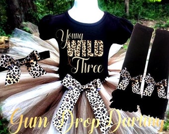 Birthday tutu outfit, 3rd Birthday, third birthday, Girls 3rd Birthday, Young Wild Three, Birthday tutu, Leopard birthday