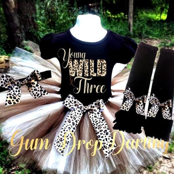 Birthday tutu outfit, 3rd Birthday, third birthday, Girls 3rd Birthday, Young Wild Three, Birthday tutu, Leopard birthday