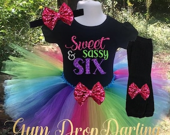 Birthday tutu, Rainbow tutu, Birthday girl shirt, Birthday Girl tutu Outfit, Sweet Sassy SIx Top, Rainbow Birthday, Girls Birthday Top