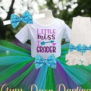 Little Miss First Grader, New School Outfit, 1st day of school, 1st grade girl, tutu outfit, back to school dress, ANY grade and colors!