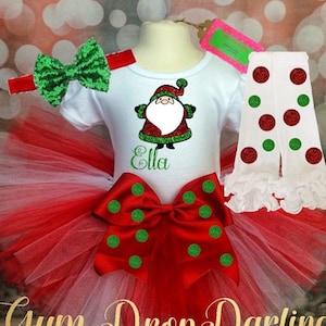 Christmas Tutu, Christmas Outfit, Christmas Dress, Red Green Tutu Outfit, Christmas Top, Glitter Christmas, Personalized Santa Top,Red tutu