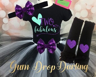 Birthday tutu outfit, Girls 2nd Birthday, Two fabulous, girls 2nd birthday, birthday shirt, Glitter birthday top, matching bow & leggings