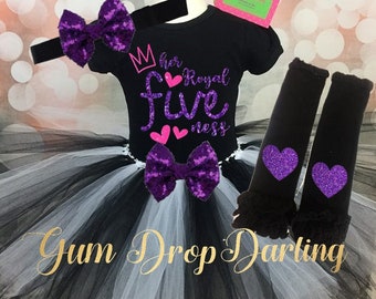 Birthday tutu, Girls 5th Birthday, birthday girl shirt, Birthday tutu Outfit, Her Royal Fiveness Shirt Tutu Skirt glitter bow leggings
