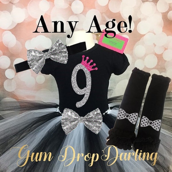 Birthday Shirt, Birthday Tutu, Tutu Outfit, Girls Birthday, Birthday Dress, Birthday Outfit, Pink black tutu, black white tutu, Any Age!