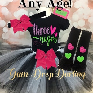 Birthday tutu, Girls 3rd Birthday, Threenager, third birthday girl shirt, Birthday tutu Outfit, Tutu Outfit, matching bow & leggings