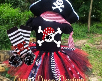 Pirate Costume, pirate tutu outfit, Halloween Tutu Outfit, Girl pirate Costume, Black red tutu, Halloween pirate, Girl Tutu Costume