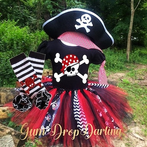 Pirate Costume, pirate tutu outfit, Halloween Tutu Outfit, Girl pirate Costume, Black red tutu, Halloween pirate, Girl Tutu Costume