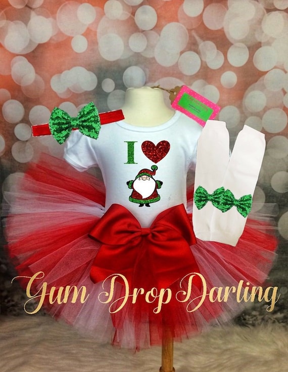 Christmas Tutu, Red Green Tutu Outfit, Santa Top, Christmas Dress