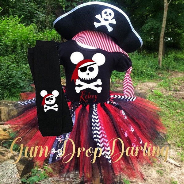 Pirate Costume, Minnie Pirate, pirate tutu outfit, Pirate Day, Girl pirate Costume, Black red tutu, Girl Tutu Costume, red black pirate