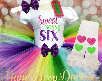 Birthday tutu, Rainbow tutu, Birthday girl shirt, Birthday Girl tutu Outfit, Sweet Sassy SIx Top, Rainbow Birthday, Ruffled Leggings
