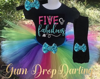 5th Birthday, Birthday tutu, Rainbow tutu, Birthday girl shirt, Birthday Girl Outfit, Five & Fabulous, Rainbow Birthday, Girls Birthday Top