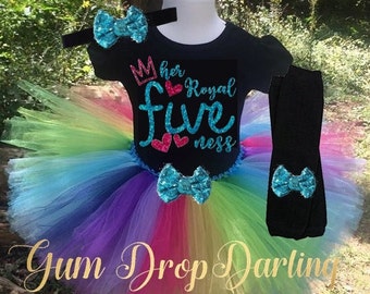 Royal Fiveness, 5th Birthday, Birthday tutu, 5th Birthday Tutu, Rainbow Tutu, Rainbow Birthday, girls birthday tutu, girls birthday top