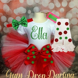 Christmas Tutu, Christmas Outfit, Christmas Dress, Red Green Tutu Outfit, Christmas Top, Glitter Christmas, Personalized Top, Red tutu