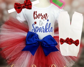 Fourth of July tutu, 4th of July girl, patriotic baby, 4th of July outfit, red white blue tutu, Born to Sparkle, Girls patriotic, Red Tutu