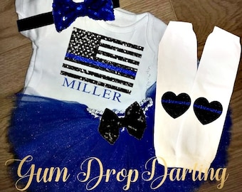 Blue line Outfit, Blue line baby, Police Baby, Police daughter, Police girl, Blue line tutu, Blue line Flag, Police Baby Shower