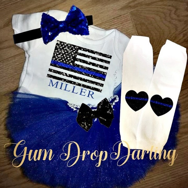 Blue line Outfit, Blue line baby, Police Baby, Police daughter, Police girl, Blue line tutu, Blue line Flag, Police Baby Shower