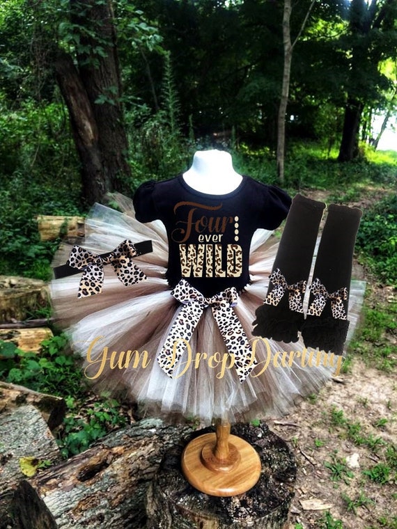 Birthday tutu outfit, 4th Birthday, Fourth birthday, Girls 4th Birthday, Four ever Wild, Birthday tutu, Leopard birthday