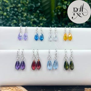 Birthstone Earrings - Rhodium Plated Sterling Silver 14x7mm Briolette Shape - Robert Manse