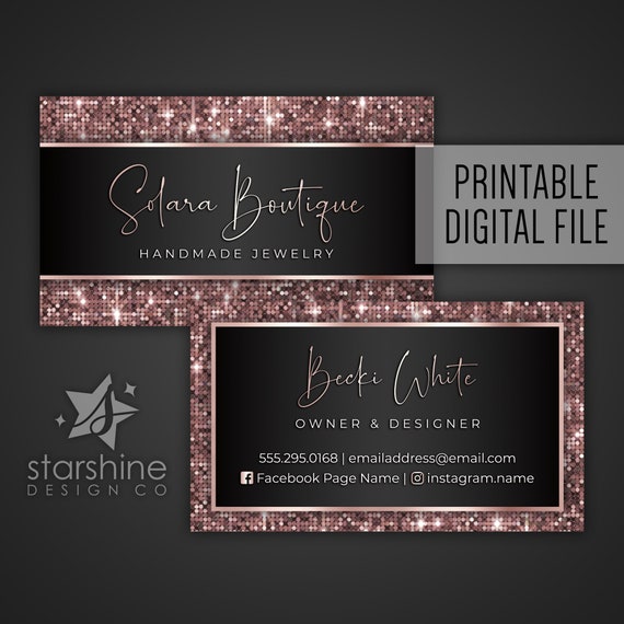 Rose Gold Business Card Printable Business Card Glitter Etsy