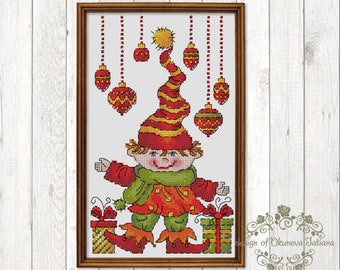 Christmas Elf Counted Cross Stitch Pattern Instant Digital Download PDF