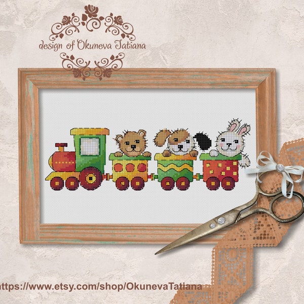 Toys In The Train Cross Stitch Pattern, Funny Cross Stitch, PDF Instant Download, DIY, Chart, Child's Room Decor,