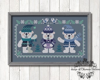 Winter Bear Counted Cross Stitch Pattern Instant Digital Download PDF Sampler