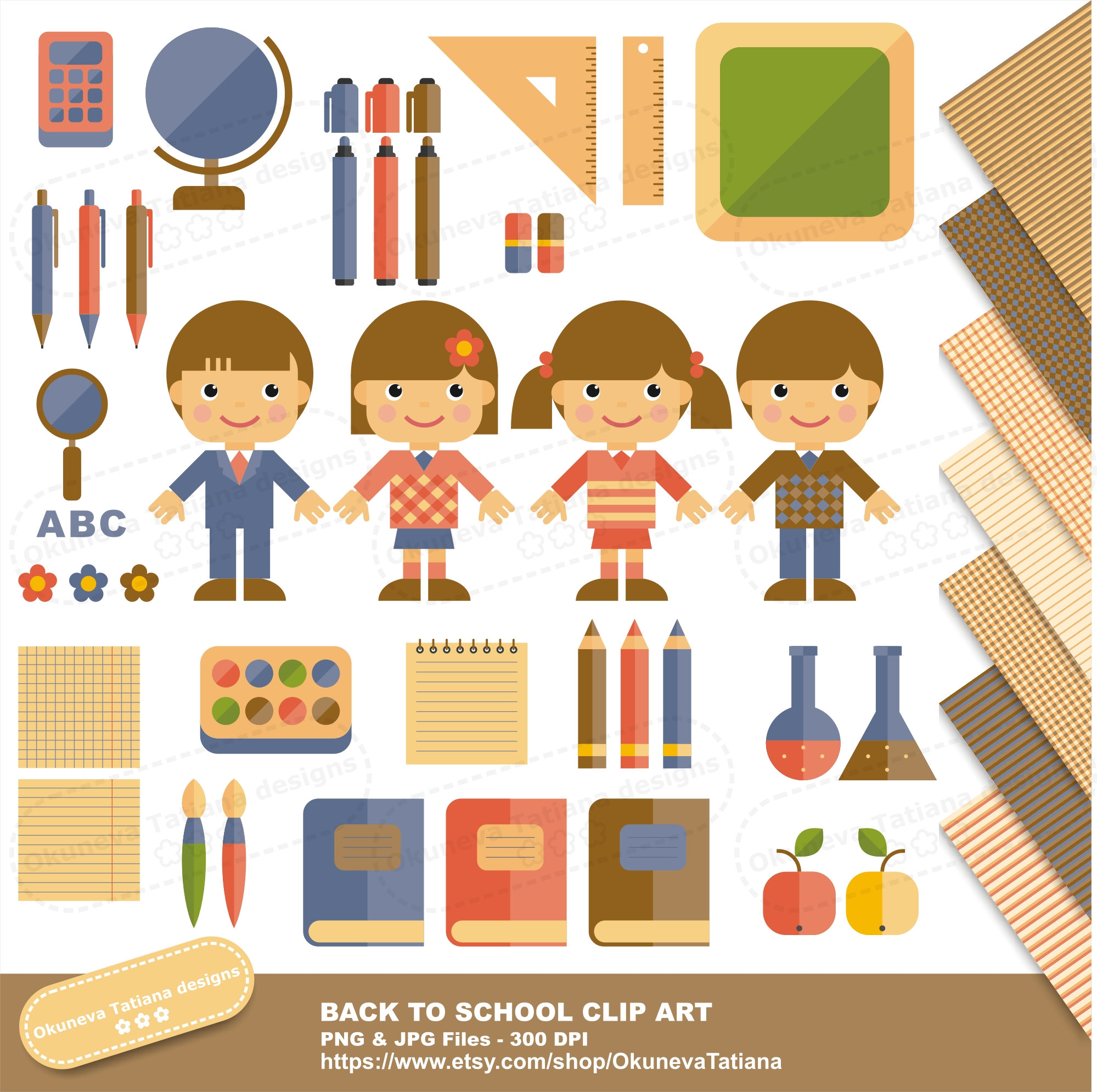 300 dpi Back to school clipart instant download PNG file