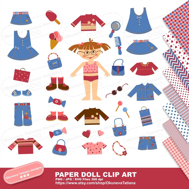 Paper Doll Clip Art Set PNG Clipart Files Transparent Etsy