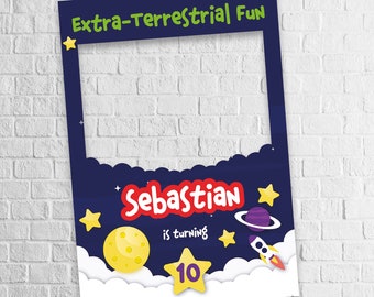 Space Birthday Party Photo Booth Frame: Personalized Outer Space Theme (Digital)