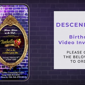 Descendants Party Video invitation, Descendants Birthday Party, Descendants Digital invitation, Birthday Party invite