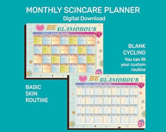 Skin Cycling Calendar, Monthly Skincare Planner, Daily Skincare Routine, Skin Cycle Guide Chart Plan, Cheat Sheet, Printable Daily Planner