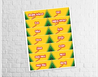 Crayon Party Name Tag, Customize Crayon Birthday Party, Crayon Theme Party Printable, Digital File