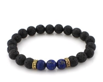 Lava Stone Beads Bracelet Black and Blue