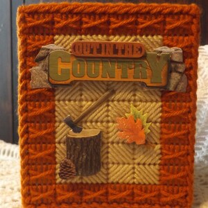 Out in the Country / Outdoors / Roughing it /Tissue box cover - handmade - plastic canvas - boutique size