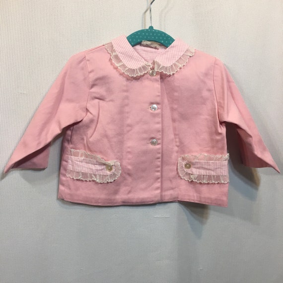 Vintage 50s Jacket Pink Short Crop Baby Girls Cott