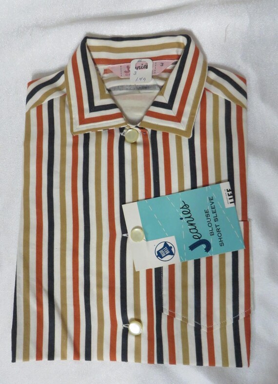 Vintage 50s Blouse Top Shirt Girls Rockabilly Stri
