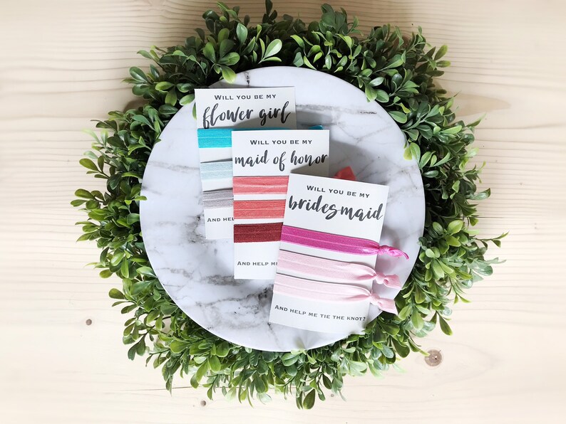 Bridesmaid proposal Gift,Maid of Honor Proposal gift,flower girl proposa CHOOSE YOUR COLORS Bridesmaid Proposal Hair Tie Card Gift,Wedding
