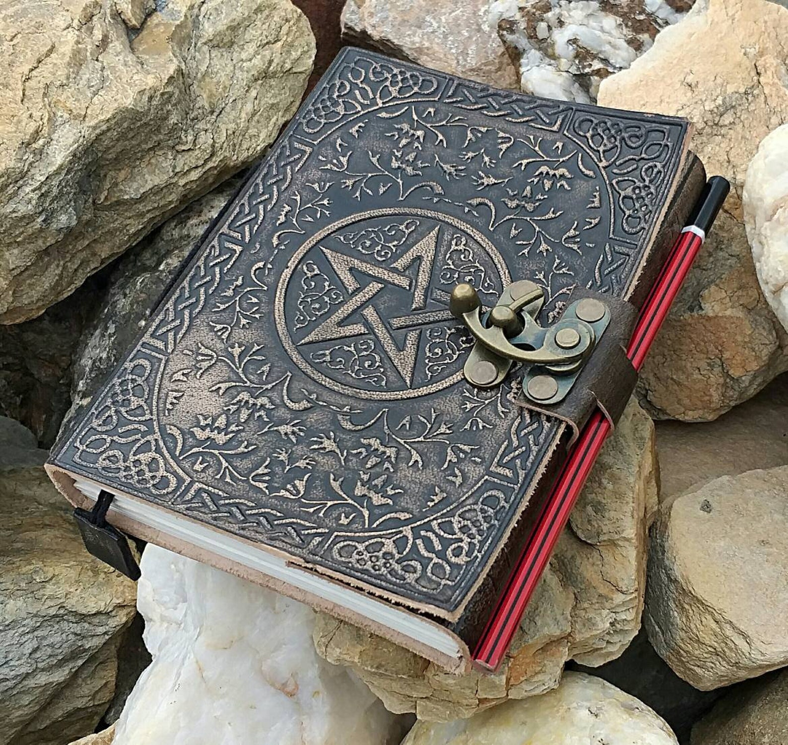 Pentagram embossed handmade leather journal diary notebook Etsy