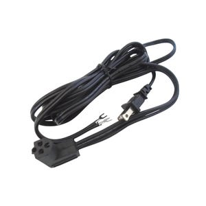 May include: A black electrical power cord featuring a two-prong polarized plug on one end and a specialized four-hole female connector on the other, accompanied by two exposed metal spade terminals for direct wiring connections.