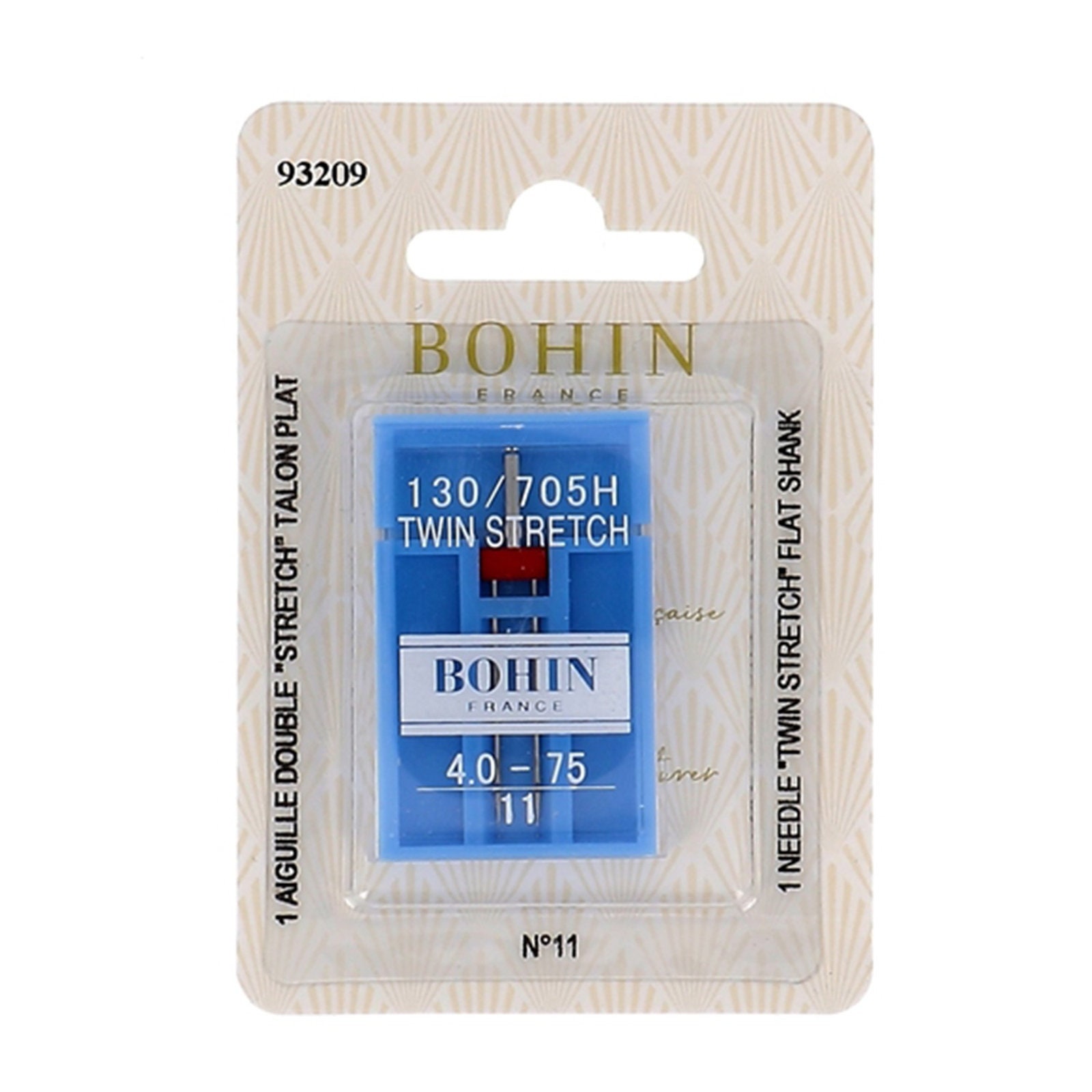Bohin Twin Stretch Sewing Machine Needle Size 75 4mm Flat Shank 
