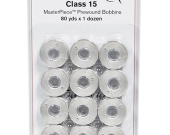Super Bobs MasterPiece Cotton 80yd Prewound Bobbins 12ct Class 15 Granite