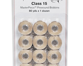 Super Bobs MasterPiece Cotton 80yd Prewound Bobbins 12ct Class 15 Parchment