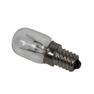 Peut inclure: Une petite ampoule transparente avec un culot à vis argenté. L'ampoule a une forme arrondie et contient un fin filament. Le culot est en métal et présente un design fileté. L'ampoule est conçue pour les petits appareils.