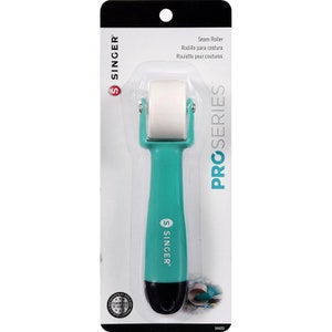 May include: A turquoise seam roller with a white roller and a black handle. The roller is labeled "Singer ProSeries" and "Seam Roller".