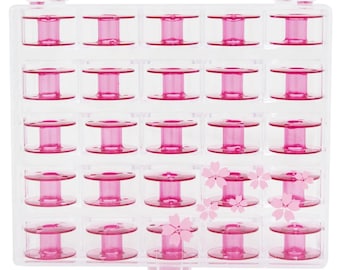 Janome Cherry Blossom 25 Pink Bobbins With Case