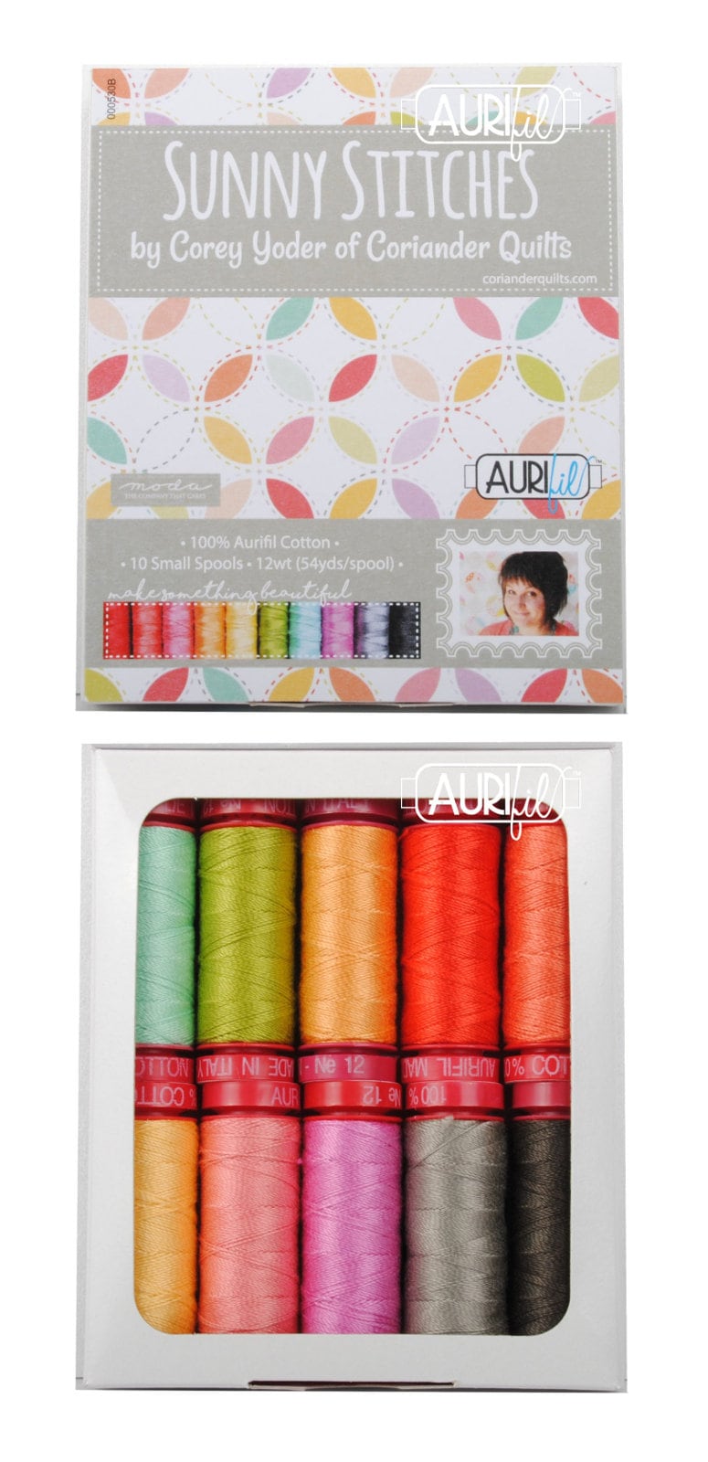 AURIfil Sunny Stitches Thread Collection by Corey Yoder 12wt 10 Small Spools