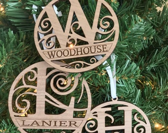 Personalized Monogram Christmas Ornament / Family Name Ornament