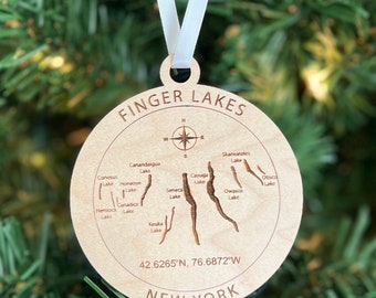 Finger Lakes Ornament Personalize with Coordinates