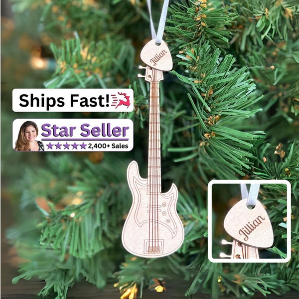 Bass Guitar Ornament with Personalized Pick